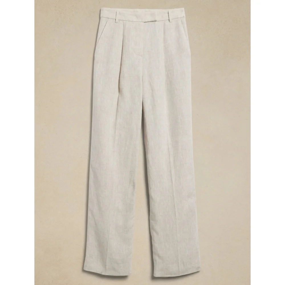 Banana Republic | Beige Lina 100% Linen Straight Fit Trousers Size 8